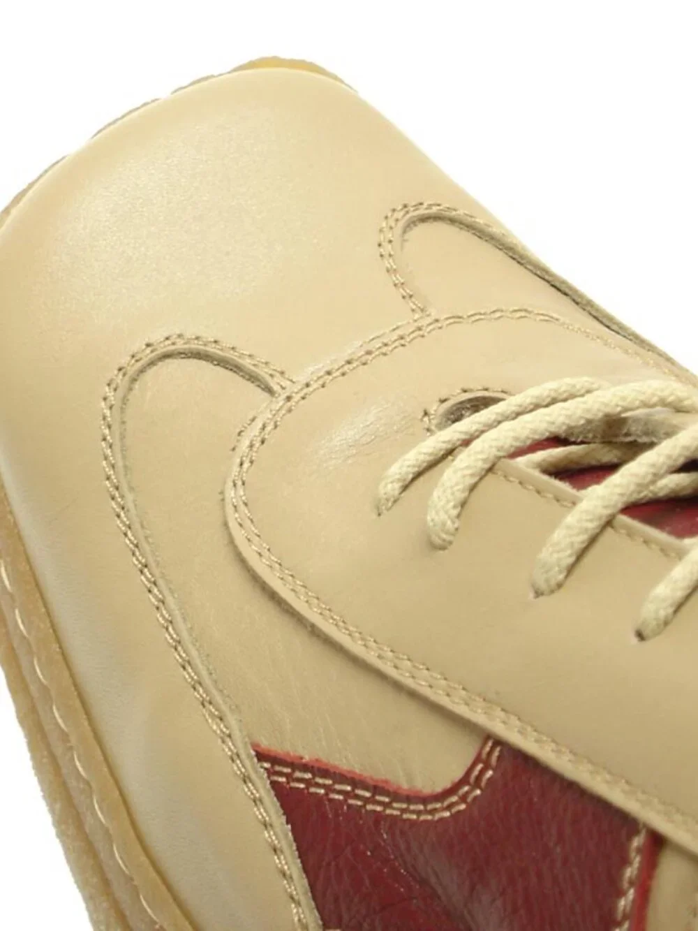 5446 Javier Beige Red Leather Lace up Sneaker Pinosos Made in Spain